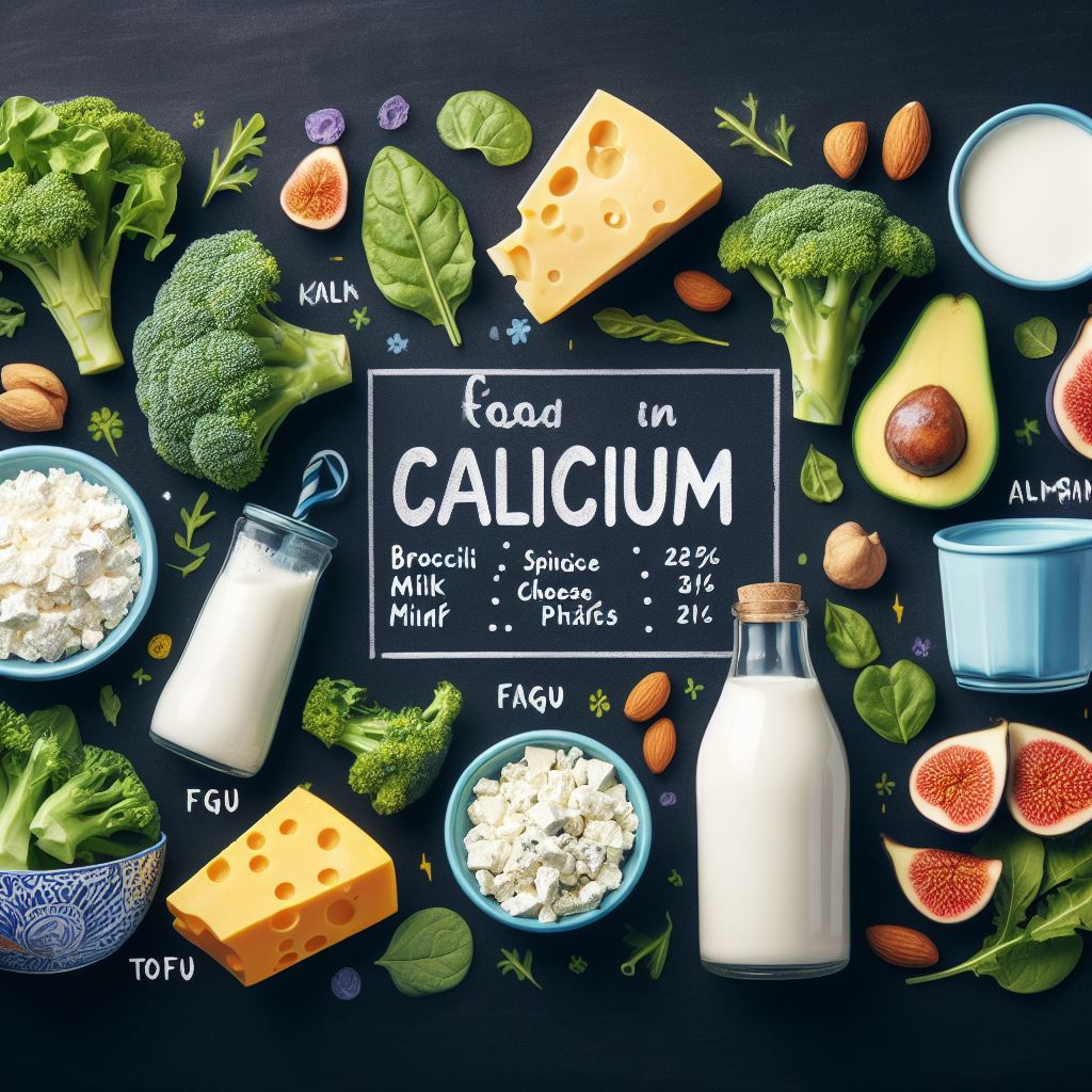 imagen que muestra una gran variedad de alimentos que contienen calcio