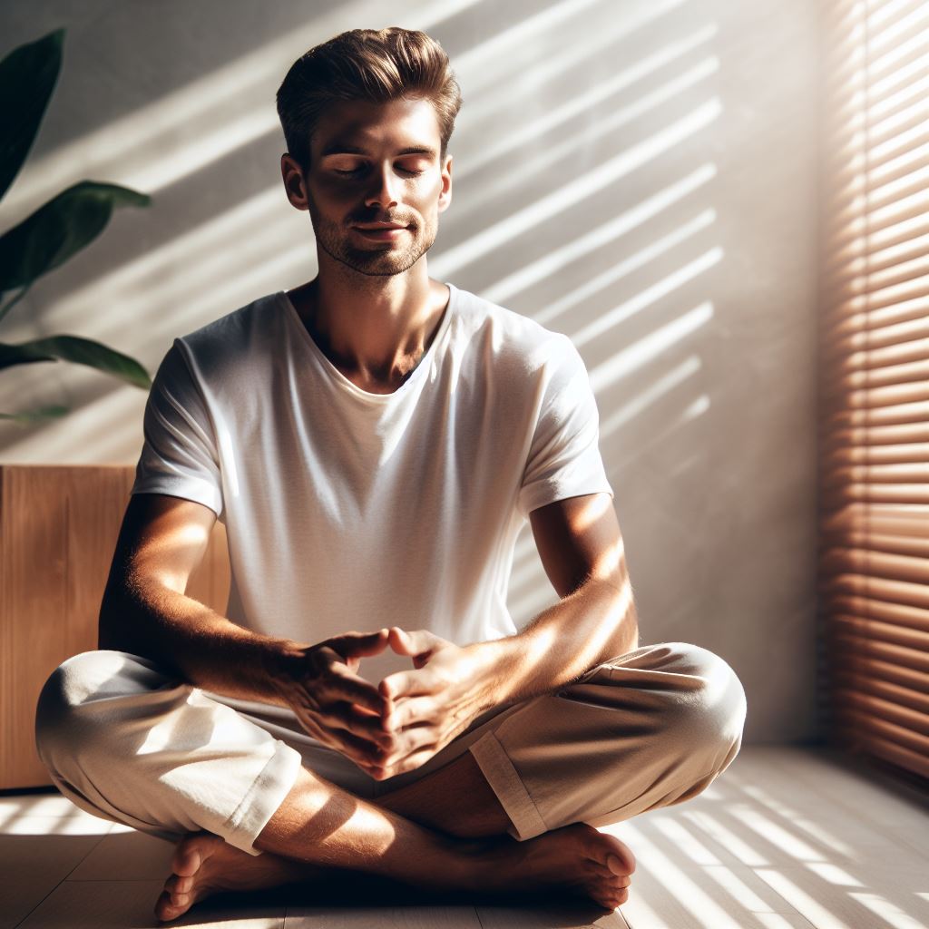 imagen de un hombre sentado en el piso meditando