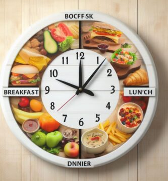 Imagen de un reloj que muestra las diferentes comidas que deberíamos tener en el día