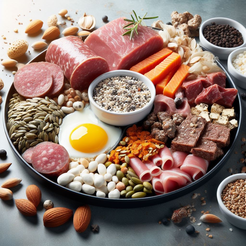Imagen que muestra un plato con diferentes tipos de proteínas