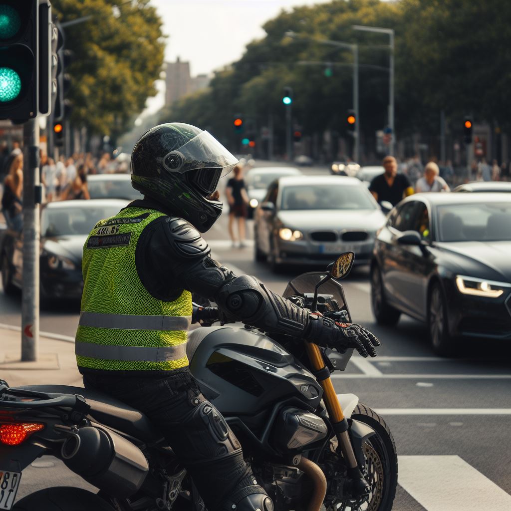 imagen de motociclista en la ciudad con su equipo de protección completo para prevenir accidentes en motocicleta