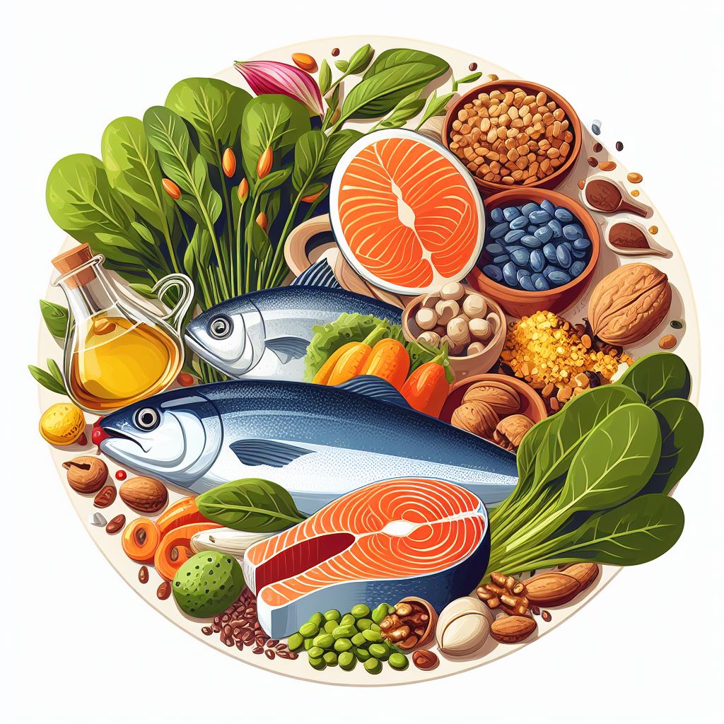 imagen que muestra una gran cantidad de alimentos que contienen Omega-3