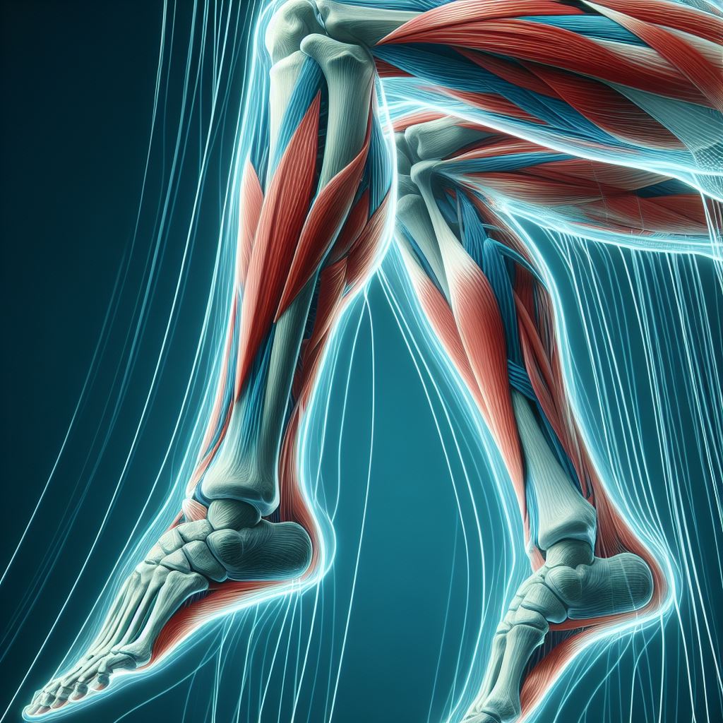 imagen de una pierna donde se ven los huesos y los músculos que tenemos