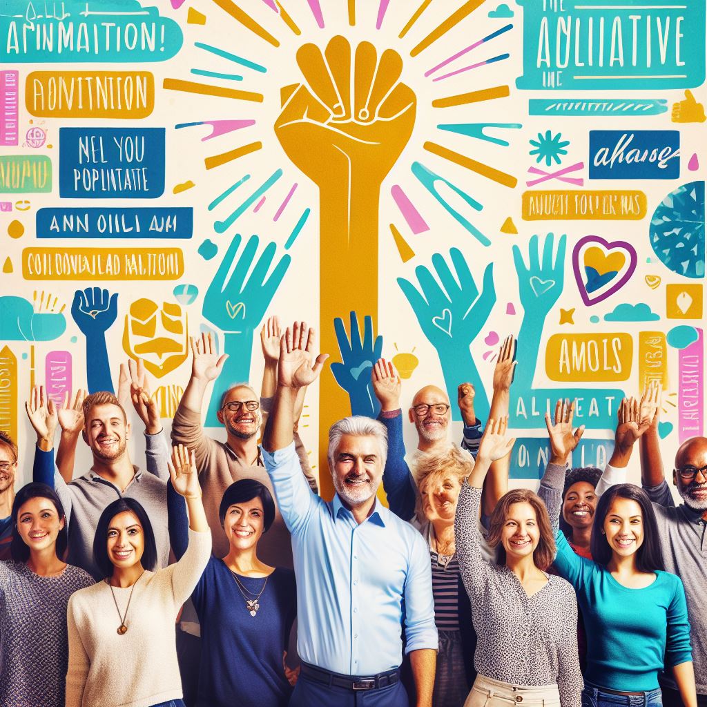 imagen de cuidado mental sobre un grupo de personas positivas levantando la mano