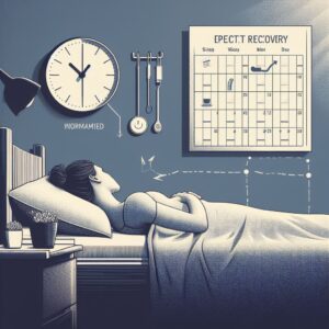 Imagen de una persona guardando reposo en cama, se observa un calendario y un reloj en la pared.