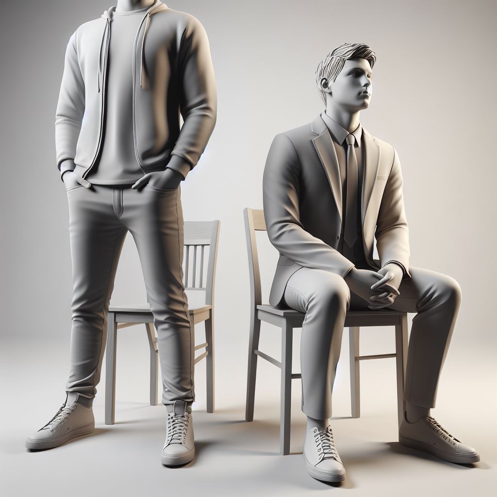 imagen de una persona de pie y otra sentada, ambas con muy buena postura